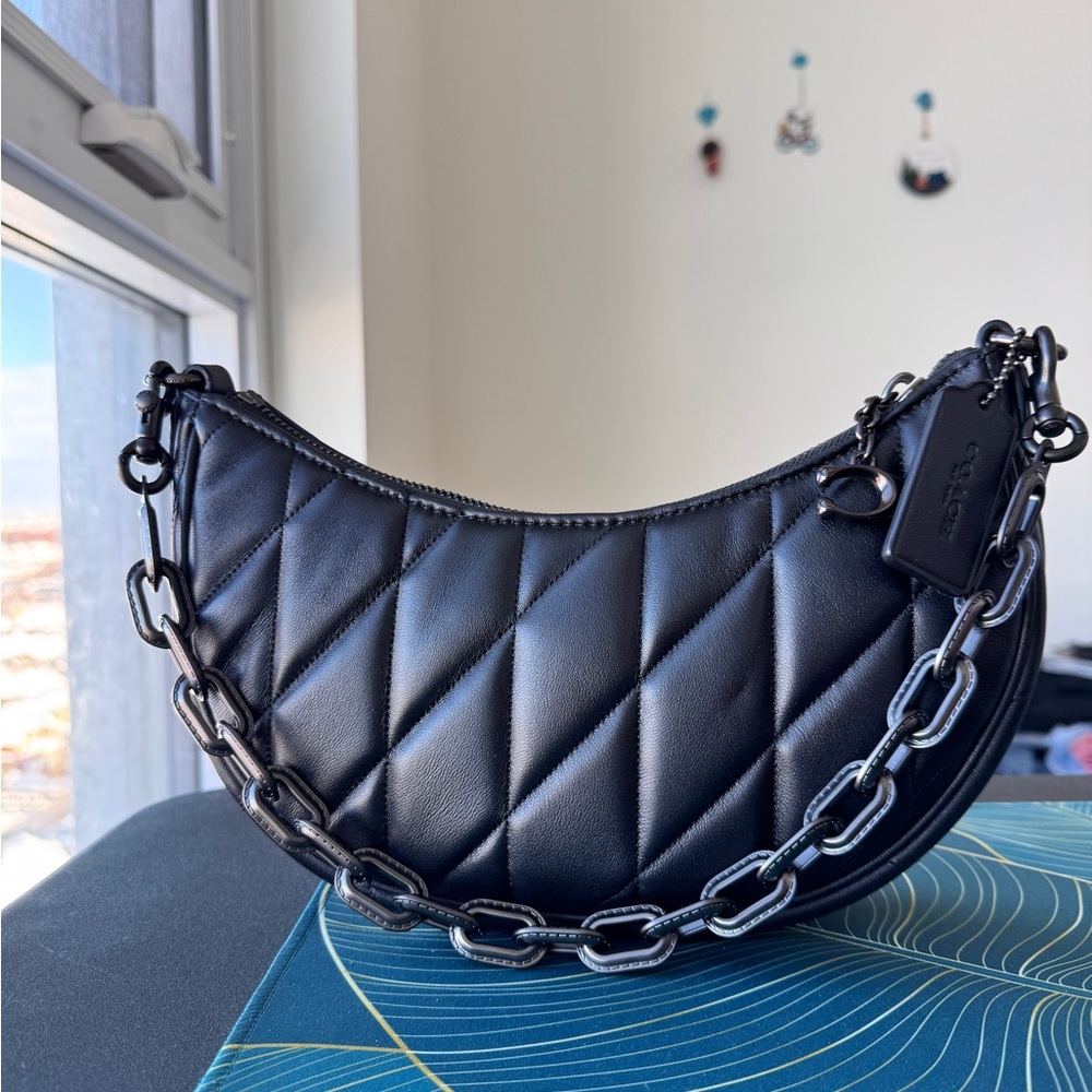 Coach Mira Black Quilted Chain Shoulder Bag with Pewter hardware